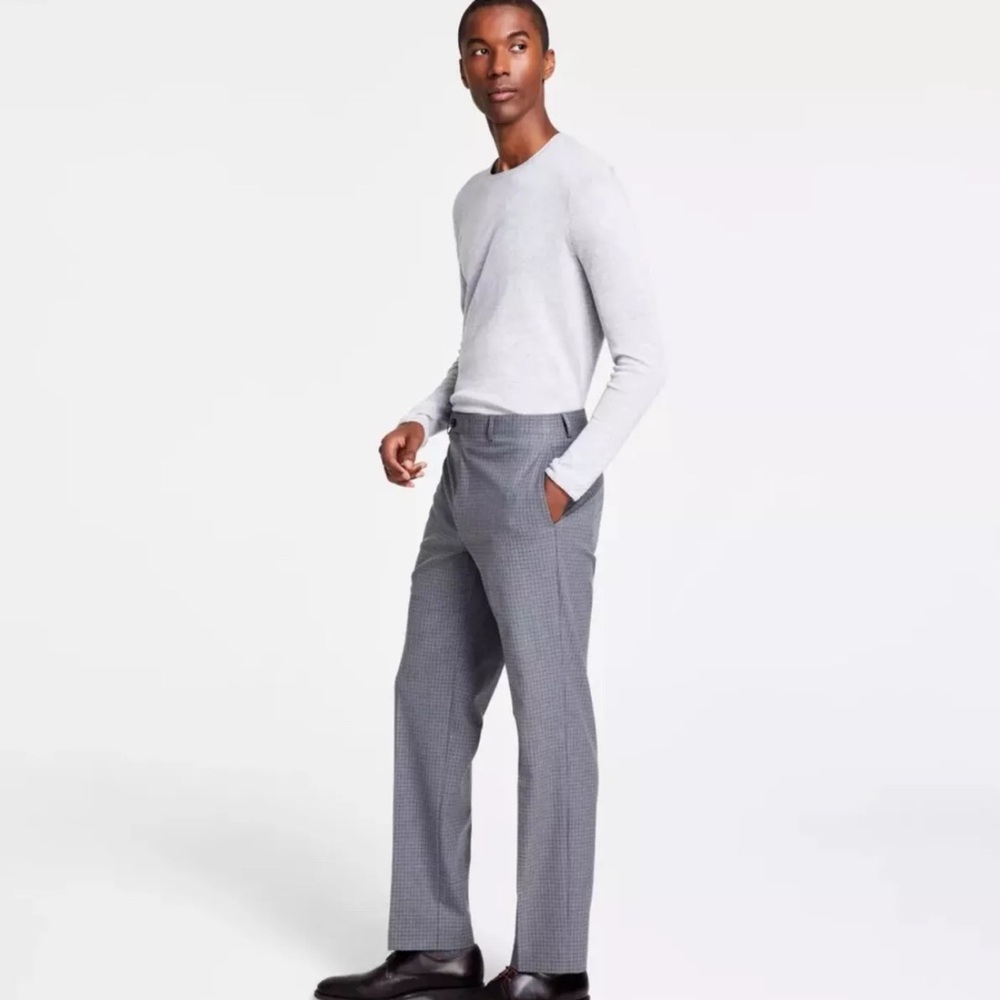 😍Michael Kors Men's Classic Fit Fall Patterned Dress Pants Light Grey 40Wx32L